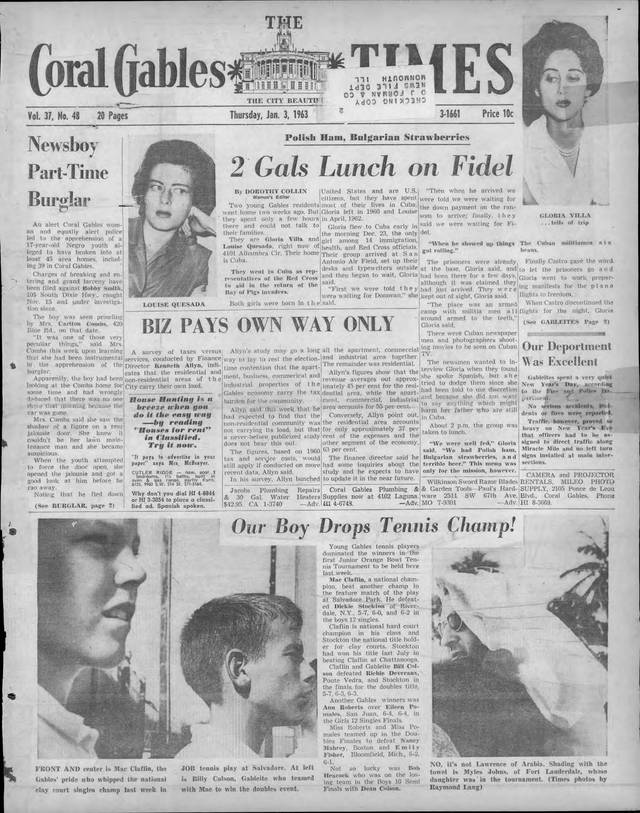 Coral Gables Times front page, 3 January 1963.