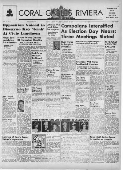 Coral Gables Riviera, 28 March 1947, front page
