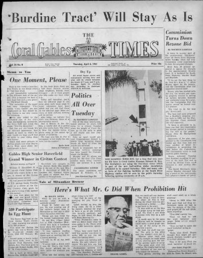 The Coral Gables Times, 6 April 1961, front page