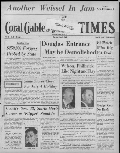 The Coral Gables Times, 2 July 1964, front page