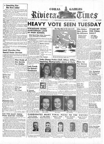 Coral Gables Riviera-Times front page, April 4, 1947